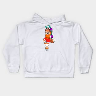 Fox at Ice hockey with Ice hockey stick Kids Hoodie